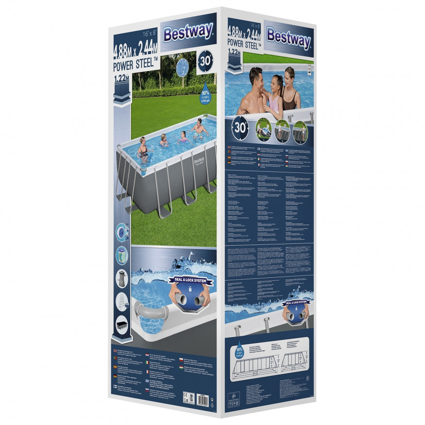 Бассейн каркасный Power Steel, 488 х 244 х 122 см + 3 аксессуара(картриджный фильтр)