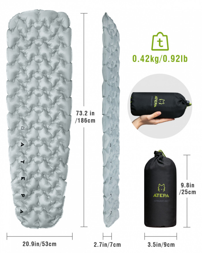 Коврик надувной 1903 ULTRALIGHT 450, 186 х 53 х 7 см, ATEPA